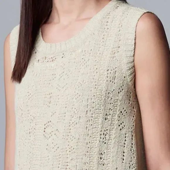 VERA WANG BNWT Knit Layered Tank Crew Neck Beige - Picture 3 of 8